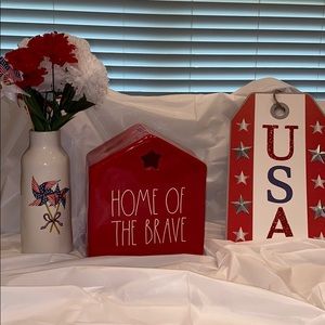 Rae Dunn Red Home of the Brave Luminary